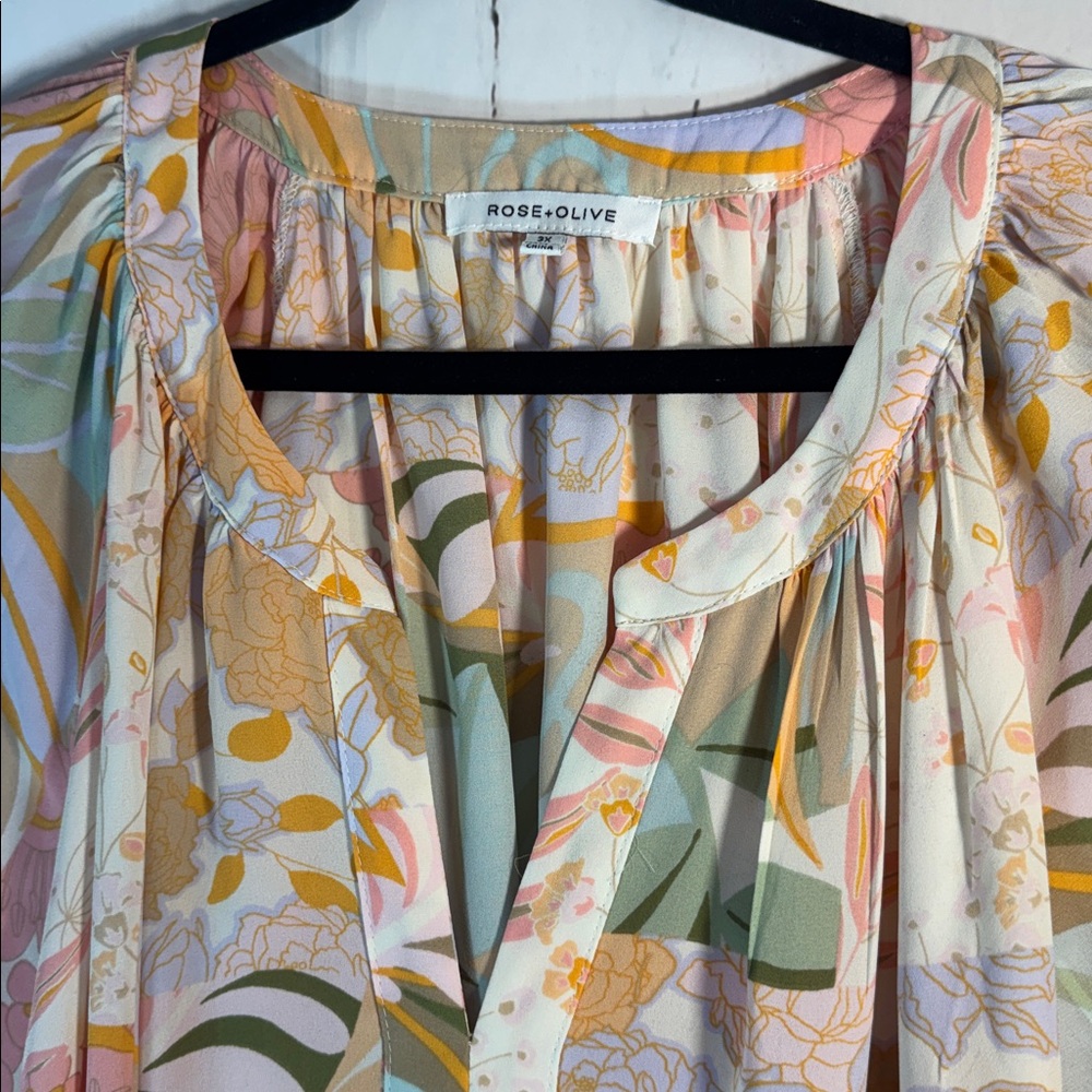 Rose & Olive Multicolor Floral Blouse, Great for Easter/Spring - Picture 3 of 9